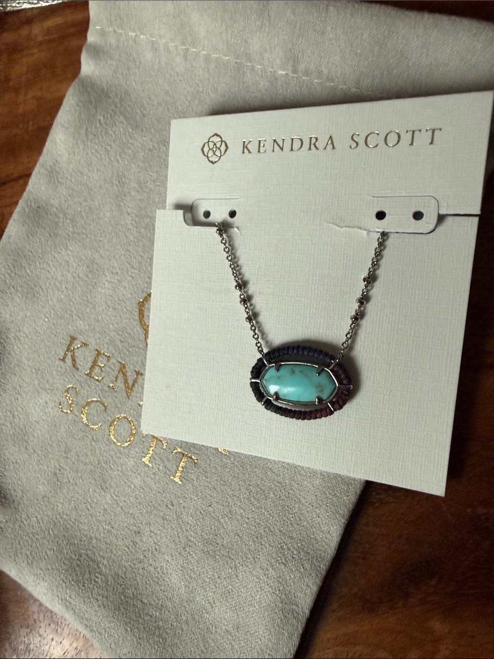 Kendra Scott Turquoise Oval Pendant Necklace with Navy and Maroon Accents